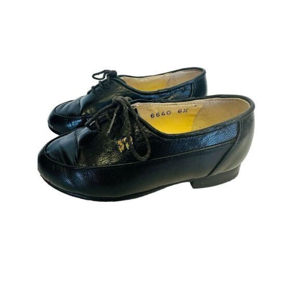 Vintage Louis Carmini Volpe Black Leather Childs Shoes 6 1/2 Dress Shoe Retro - Picture 4 of 13